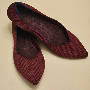 Rothys Burgundy Herringbone Pattern Pointed Toe Ballet Flats. Size 6
